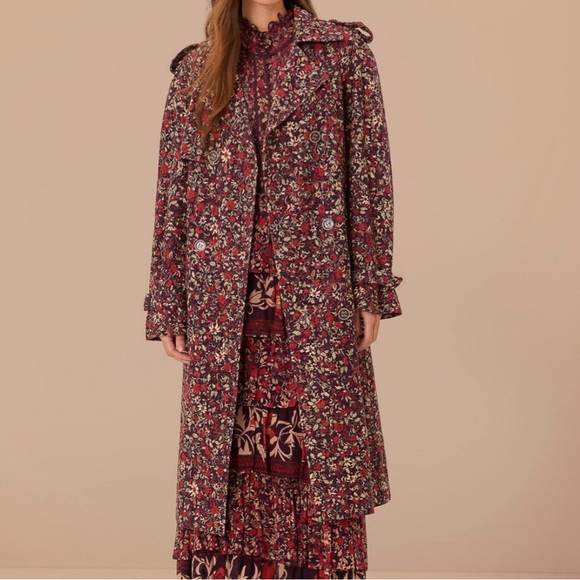 NEW NWT Farm Rio Purple Chelsea Garden Cotton Eyelet Trench Coat - Picture 1 of 5